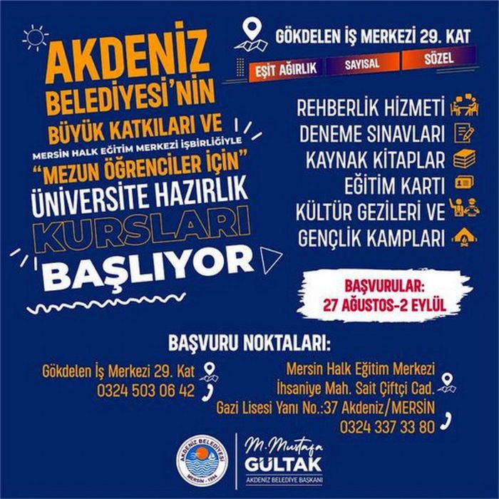 Akdeniz Belediyesinin cretsiz niversite Hazrlk Kursu Balyor